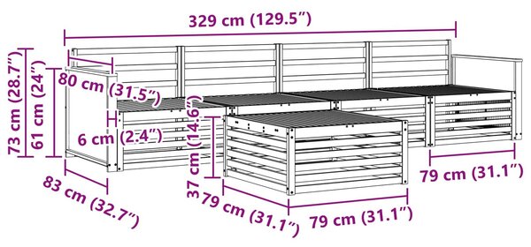 VidaXL Kültéri kanapé szett 5 pcs Természetes Tömör Akácfa