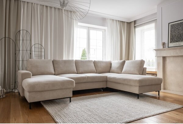 Bézs kordbársony kinyitható sarokkanapé (jobb oldali) Lofty Lilly – Miuform