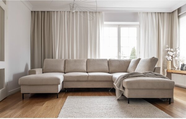 Bézs kordbársony kinyitható sarokkanapé (jobb oldali) Lofty Lilly – Miuform