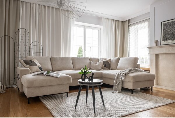 Bézs kordbársony kinyitható sarokkanapé (jobb oldali) Lofty Lilly – Miuform