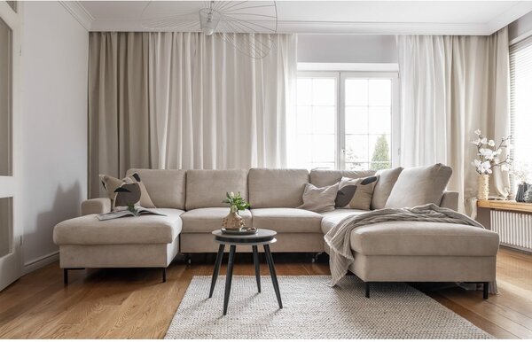 Bézs kordbársony kinyitható sarokkanapé (jobb oldali) Lofty Lilly – Miuform