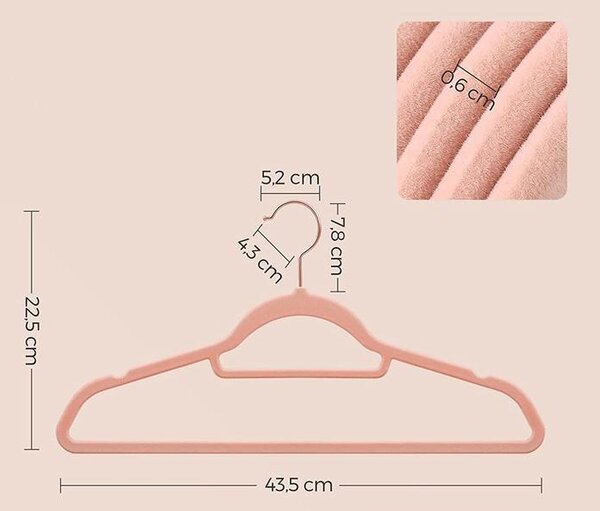 Bársonyos vállfák 30 darabos, csúszásmentes ruhaakasztó Rose Gold színű