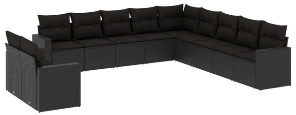 VidaXL Polyrattan Kerti Ülőgarnitúra - 11 részes - Fekete