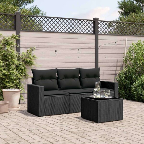 VidaXL Polyrattan Kerti Ülőgarnitúra - 4 részes - Fekete