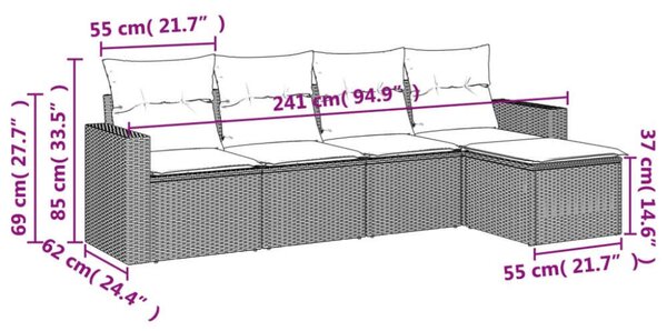 VidaXL 5 részes Polyrattan Kerti Kanapé Szett - Fekete