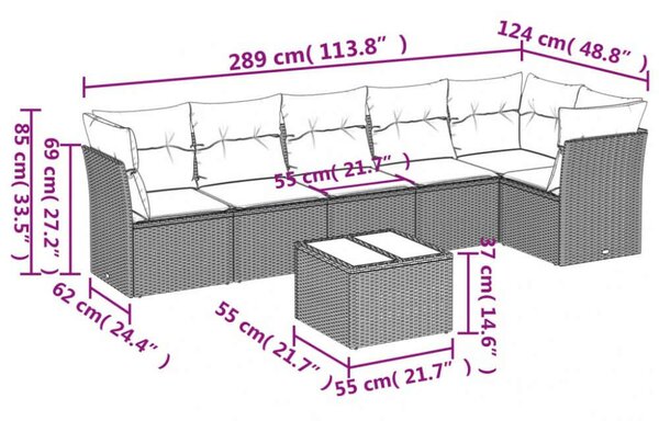 VidaXL Polyrattan Kerti Ülőgarnitúra - 7 részes - Bézs