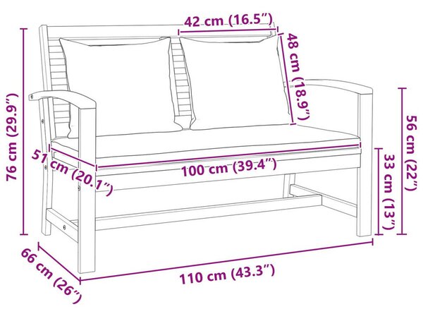 VidaXL Kerti pad Természetes 110 x 64 x 76.5 cm Tömör tíkfa