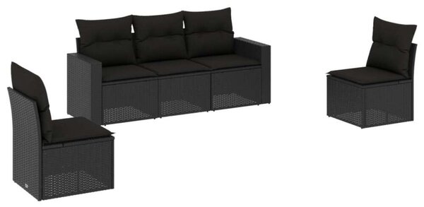 VidaXL 5 részes fekete polyrattan kerti kanapészett párnákkal