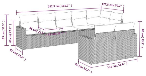 VidaXL Polyrattan Kerti Ülőgarnitúra - 8 részes - Fekete