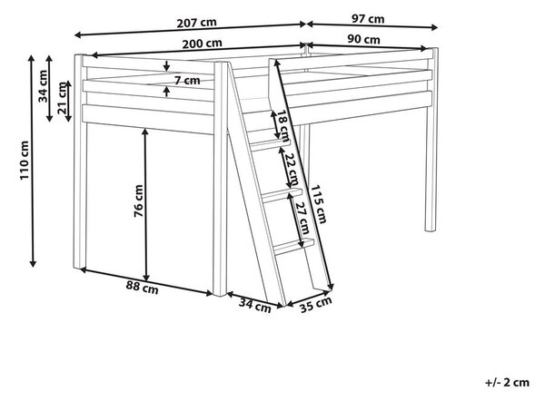 Magasított ágy Fenyő ASCOUX 90 x 200 cm Rózsaszín