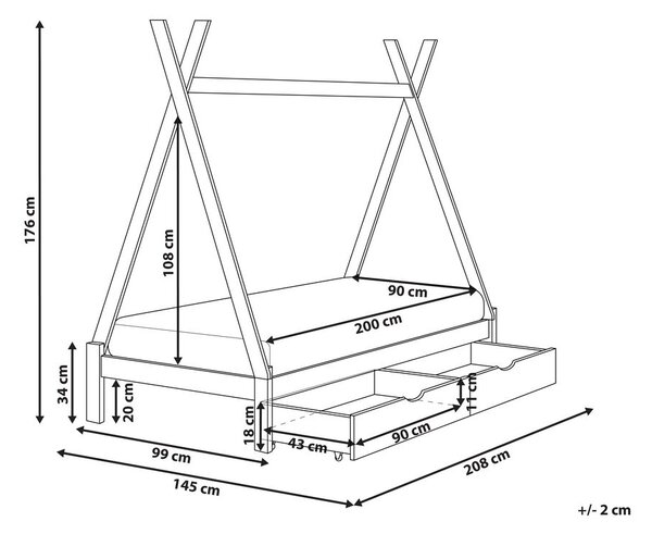 Gyerekágy fiókokkal Tipi Fenyő DEVAY 90 x 200 cm Szürke