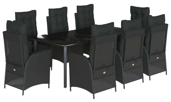VidaXL - 9 Részes Kerti Étkezőgarnitúra - Polyrattan - Fekete