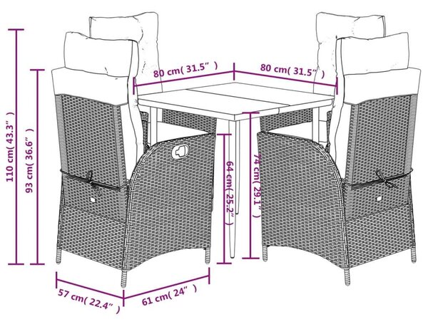 VidaXL Polyrattan Kerti Étkezőgarnitúra - 5 Fős