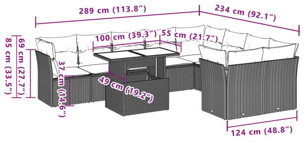 VidaXL Polyrattan Kerti Ülőgarnitúra - 10 részes - Fekete