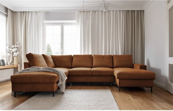 Narancssárgásbarna kordbársony kinyitható sarokkanapé (bal oldali) Lofty Lilly – Miuform