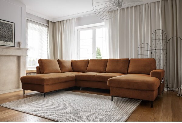 Narancssárgásbarna kordbársony kinyitható sarokkanapé (bal oldali) Lofty Lilly – Miuform