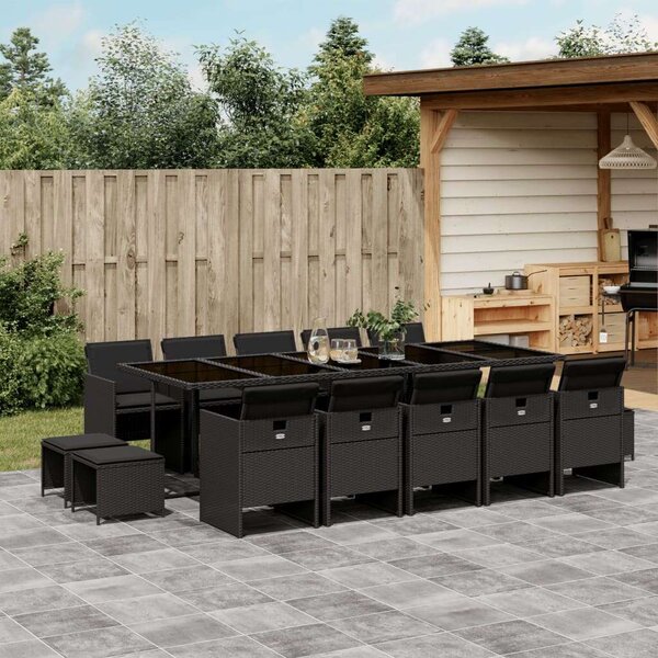 VidaXL - 15 Részes Kerti Étkezőgarnitúra - Polyrattan - Fekete