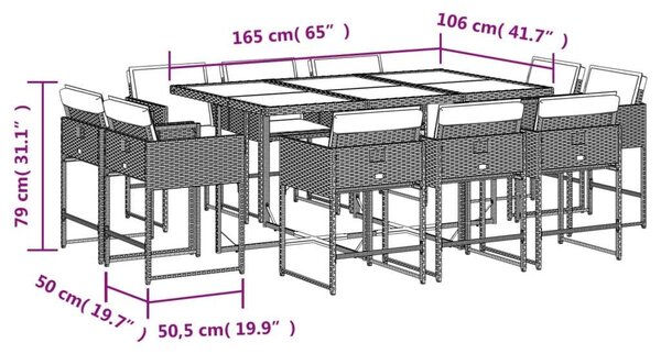 VidaXL Polyrattan Kerti Étkezőgarnitúra - 11 részes - Fekete