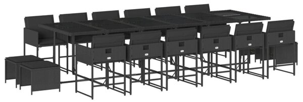 VidaXL Polyrattan Kerti Étkezőgarnitúra - 17 részes - Fekete
