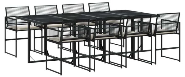 VidaXL Kerti Étkezőgarnitúra - 9 részes - Fekete Polyrattan