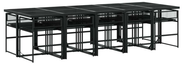 VidaXL Polyrattan Kerti Étkezőgarnitúra - 11 részes, Fekete