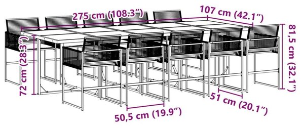VidaXL Polyrattan Kerti Étkezőgarnitúra - 11 részes, Fekete