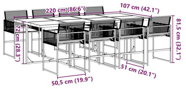 VidaXL Kerti Étkezőgarnitúra - 9 részes - Fekete Polyrattan