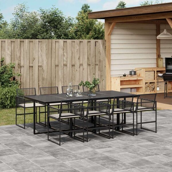 VidaXL Kerti Étkezőgarnitúra - 9 részes - Fekete Polyrattan