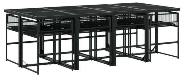 VidaXL Kerti Étkezőgarnitúra - 9 részes - Fekete Polyrattan