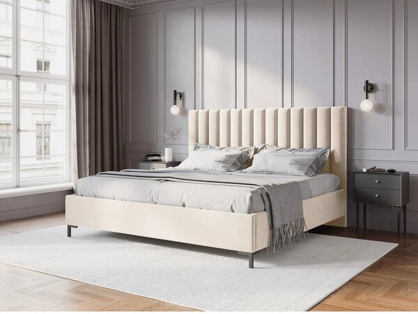 Bézs kárpitozott ágyneműtartós franciaágy ágyráccsal 180x200 cm Casey – Mazzini Beds