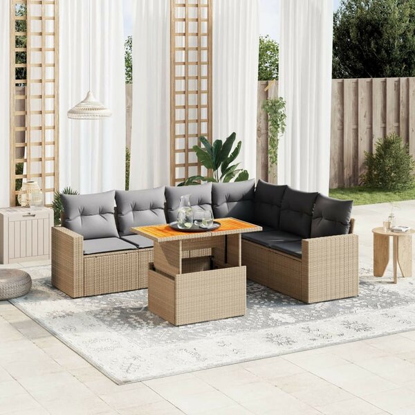VidaXL Polyrattan Kerti Ülőgarnitúra - 7 részes - Bézs