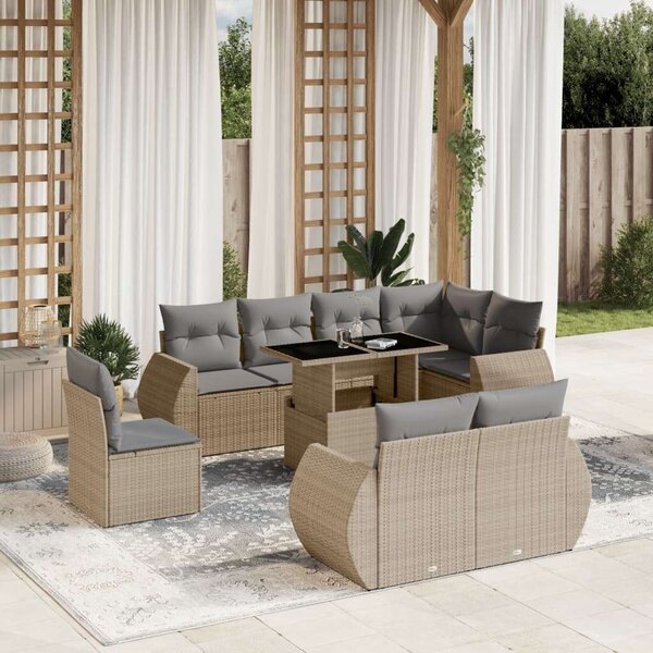 Polyrattan Kerti Ülőgarnitúra - 9 részes - Bézs