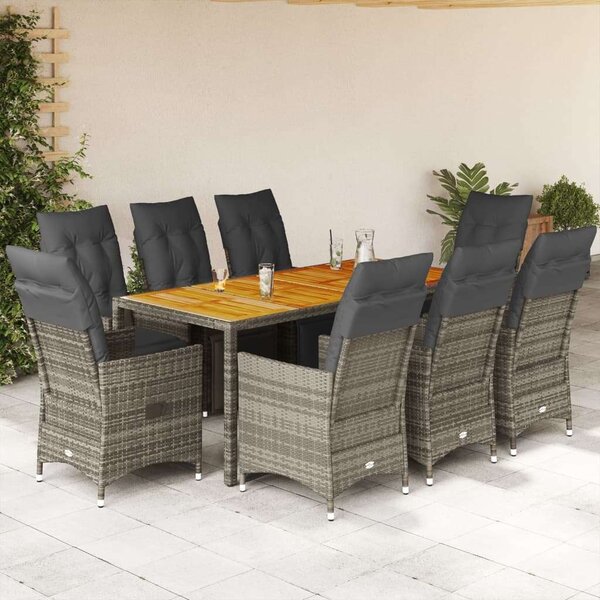 VidaXL Polyrattan Kerti Bútor - 9 részes Bisztrókészlet - Szürke