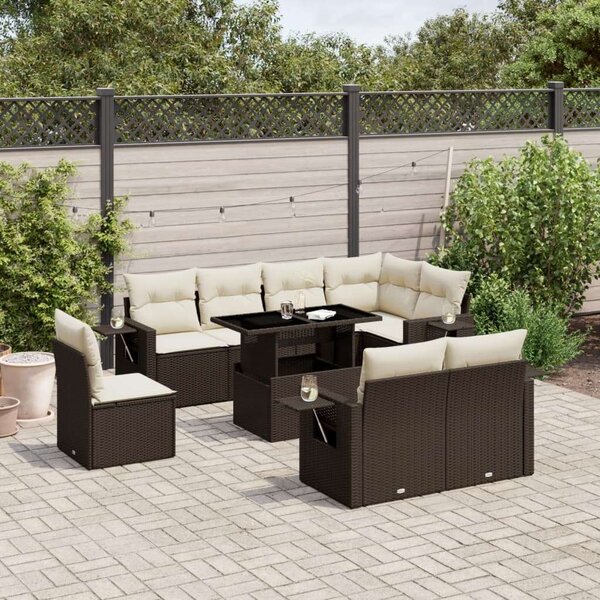Polyrattan Kerti Ülőgarnitúra - 9 részes - Barna