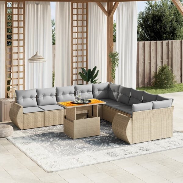 VidaXL Polyrattan Kerti Ülőgarnitúra - 11 részes - Bézs