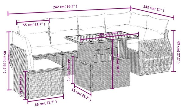 VidaXL Polyrattan Kerti Ülőgarnitúra - 7 részes - Bézs