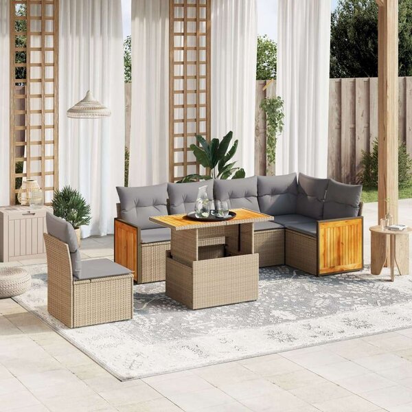 Polyrattan Kerti Ülőgarnitúra - 7 részes - Bézs
