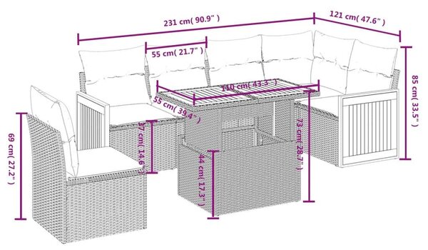 Polyrattan Kerti Ülőgarnitúra - 7 részes - Bézs