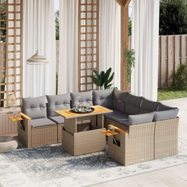 VidaXL Polyrattan Kerti Ülőgarnitúra - 9 részes - Bézs