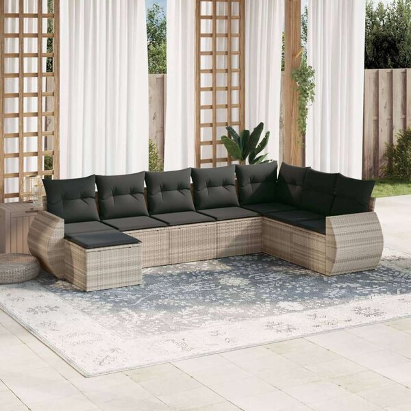 VidaXL Polyrattan Kerti Ülőgarnitúra - 8 részes, Világosszürke
