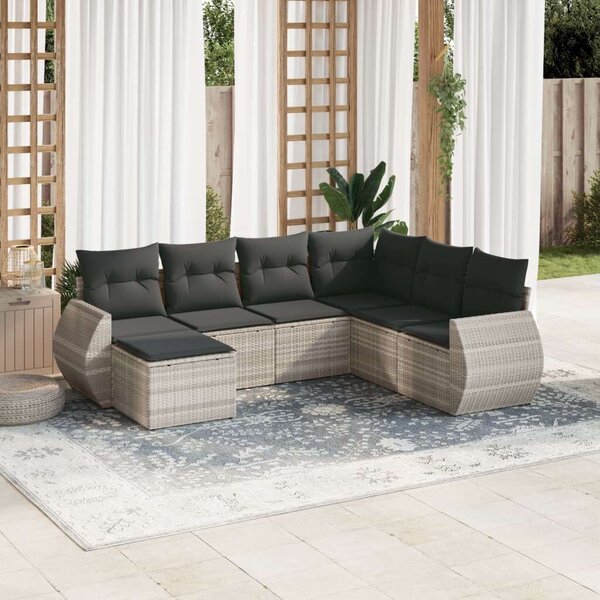 VidaXL Polyrattan Kerti Ülőgarnitúra - 7 részes, Világos Szürke