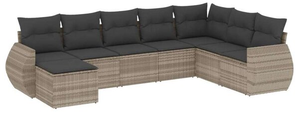 VidaXL Polyrattan Kerti Ülőgarnitúra - 8 részes, Világosszürke
