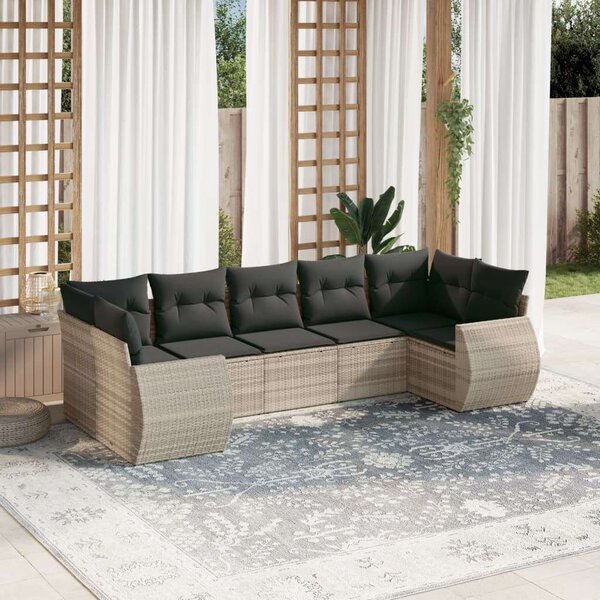 Polyrattan Kerti Ülőgarnitúra - 7 részes - Világosszürke