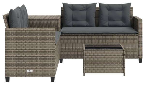 VidaXL L-alakú szürke polyrattan kerti kanapé asztallal és párnákkal