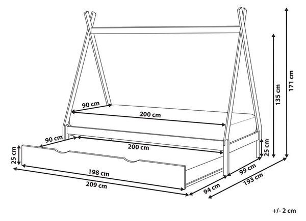 Kihúzható gyerekágy Fenyő TALMONTIERS 90 x 200 cm Szürke