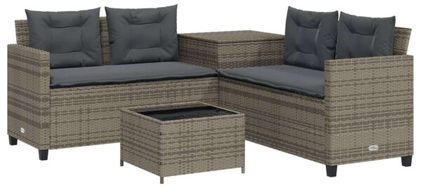 VidaXL L-alakú szürke polyrattan kerti kanapé asztallal és párnákkal