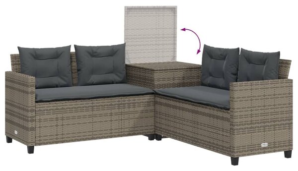 VidaXL L-alakú szürke polyrattan kerti kanapé asztallal és párnákkal