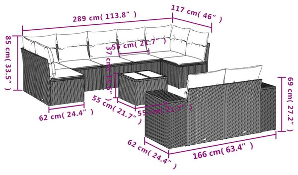 VidaXL Polyrattan Kerti Ülőgarnitúra - 10 részes - Bézs