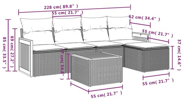 VidaXL 6 részes Kerti Ülőgarnitúra - Fekete Polyrattan