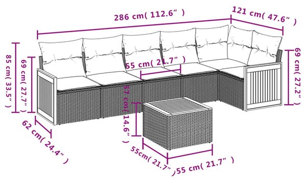VidaXL Polyrattan Kerti Ülőgarnitúra - 7 részes - Bézs